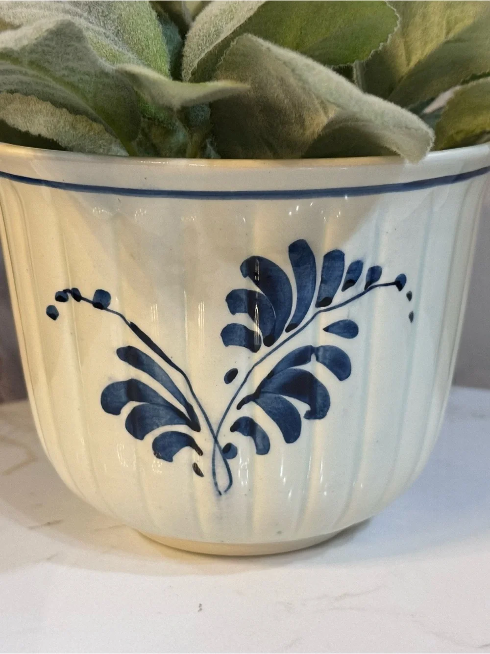 Vintage Delft Holland Blue Hand Painted Planter Floral Windmill Pottery